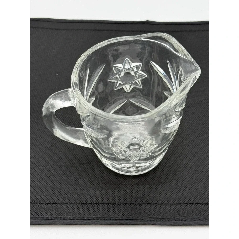 VTG Anchor Hocking Prescut Clear Glass Star of David Creamer 4.6